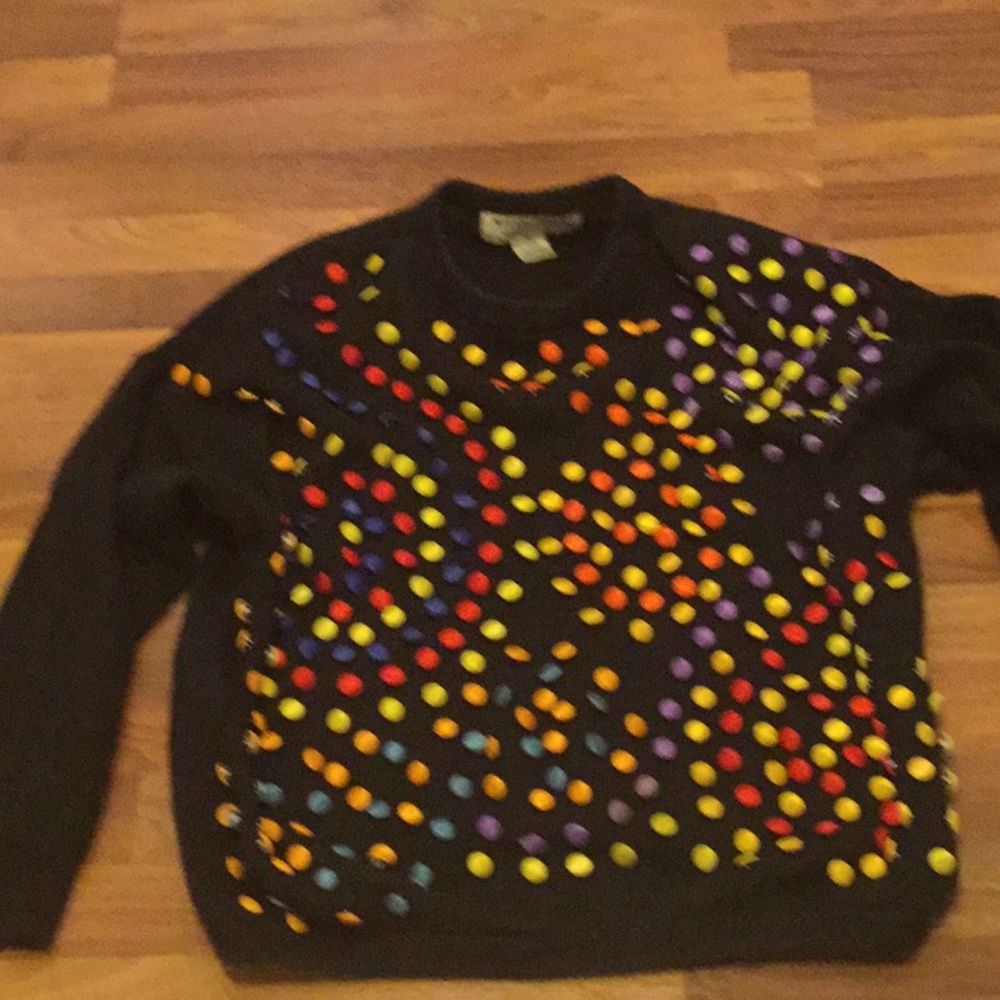 Very colorful sequined button sweater